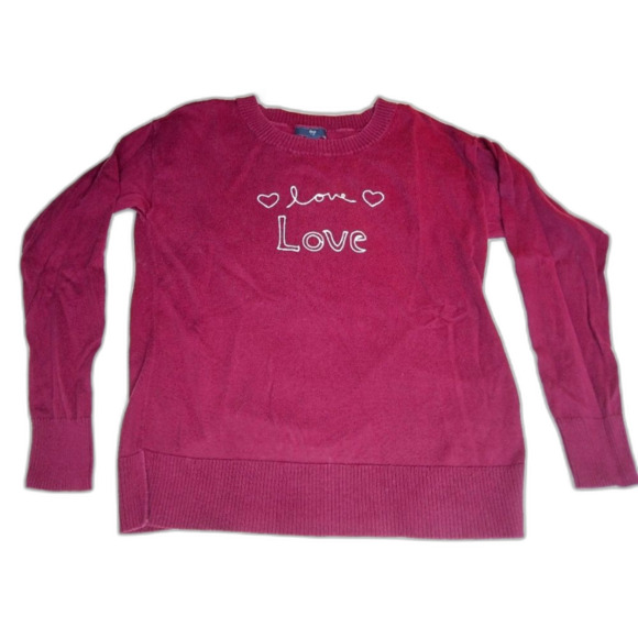 GAP Women’s Crewneck Sweater Love Maroon Cranberry Red Cotton Size Small - Picture 1 of 6